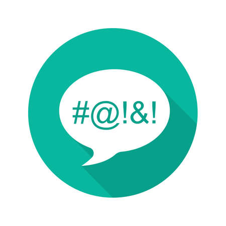 Dirty language flat design long shadow icon. Cursing. Chat bubble with censored swearing words. Vector silhouette symbolのイラスト素材