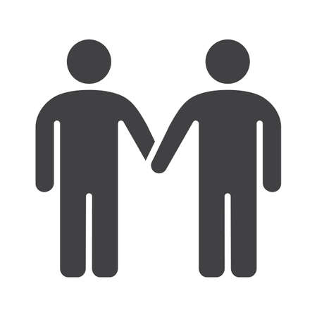 Homosexual couple icon. Gays silhouette symbol. Two men holding hands. Negative space. Vector isolated illustrationのイラスト素材
