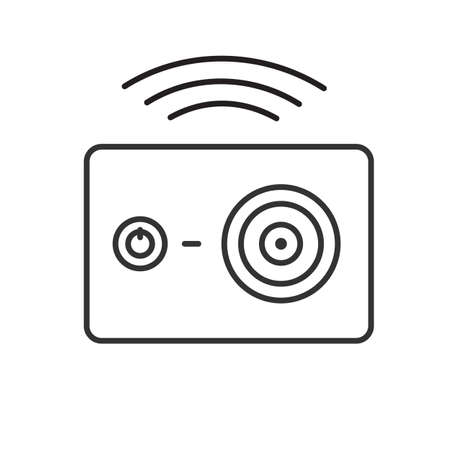 Action camera wireless wifi connection. Linear icon. Thin line illustration. Contour symbol. Vector isolated outline drawingのイラスト素材