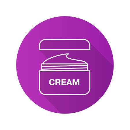 Face cream jar. Flat linear long shadow icon. Cosmetics. Vector line symbolのイラスト素材