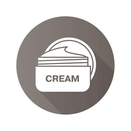 Face cream jar. Flat design long shadow icon. Cosmetics. Vector silhouette symbolのイラスト素材