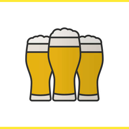 Three beer glasses color icon. Foamy light beer glasses. Isolated vector illustrationのイラスト素材