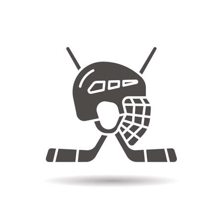 Hockey game equipment icon. Drop shadow silhouette symbol. Hockey sticks and helmet. Negative space. Vector isolated illustrationのイラスト素材