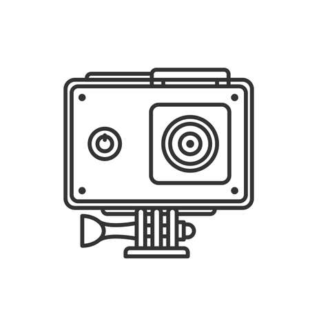 Action camera in protection case linear icon. Thin line illustration. Contour symbol. Vector isolated outline drawingのイラスト素材