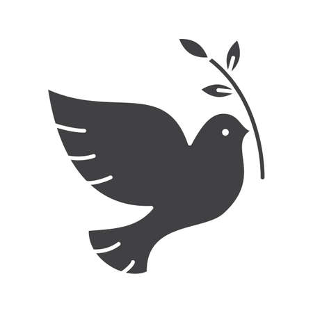 Dove with olive branch glyph icon. Peace Day silhouette symbol. Negative space. Vector isolated illustrationのイラスト素材