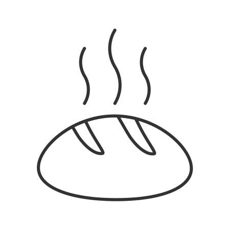 Fresh bread linear icon. Thin line illustration. Steaming loaf of bread contour symbol. Vector isolated outline drawingのイラスト素材