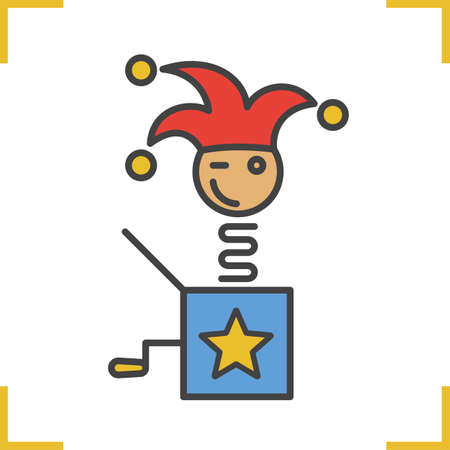 Jack in the box color icon. Winking clown. Jester toy. Isolated vector illustrationのイラスト素材