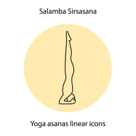 Salamba sirsasana yoga position. Linear icon. Thin line illustration. Yoga asana contour symbol. Vector isolated outline drawingのイラスト素材