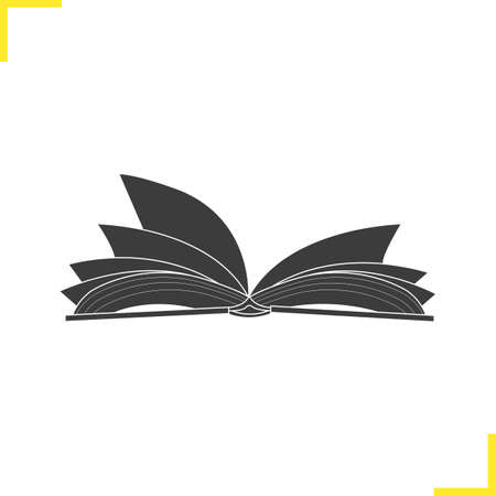 Open book illustration. Silhouette symbol. Open textbook. Negative space. Vector isolated iconのイラスト素材