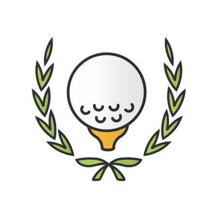 Golf championship color icon. Golf ball on tee in laurel wreath. Isolated vector illustrationのイラスト素材