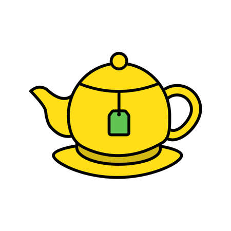 Tea brewing color icon. Teapot with label. Isolated vector illustrationのイラスト素材