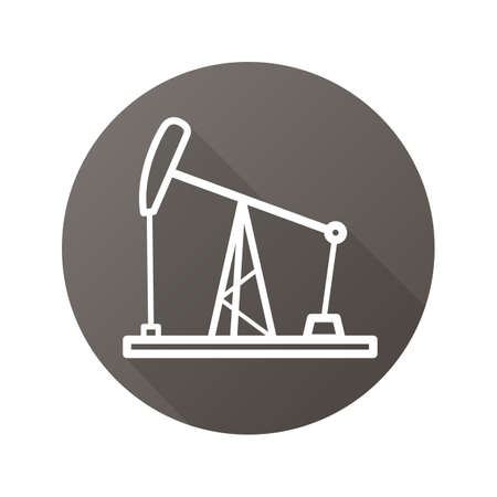 Oil derrick flat linear long shadow icon. Oil pump jack. Vector line symbolのイラスト素材