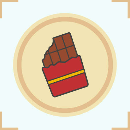 Chocolate color icon. Bitten chocolate bar. Isolated vector illustrationのイラスト素材