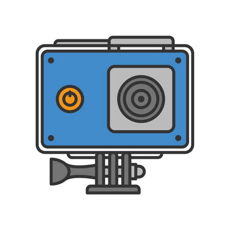 Action camera in protection case color icon. Isolated vector illustrationのイラスト素材
