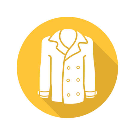 Men's coat flat design long shadow icon. Jacket. Vector silhouette symbolのイラスト素材