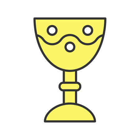 Golden church goblet color icon. Chalice. Holy water bowl. Isolated vector illustrationのイラスト素材