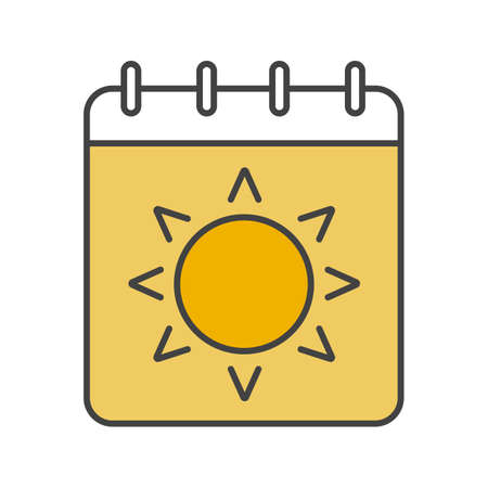 Summer season color icon. Calendar page with sun. Isolated vector illustrationのイラスト素材