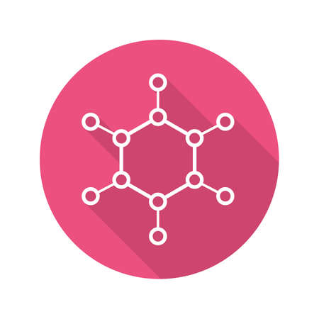 Molecule flat linear long shadow icon. Molecular structure model. Vector line symbolのイラスト素材