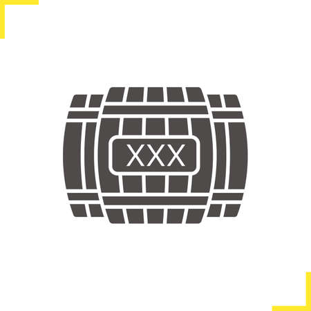 Alcohol wooden barrels glyph icon. Silhouette symbol. Whiskey or rum barrels with xxx sign. Negative space. Vector isolated illustrationのイラスト素材