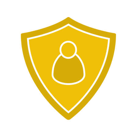 User security glyph color icon. Protection shield with man figure. Silhouette symbol on white background. Negative space. Vector illustrationのイラスト素材