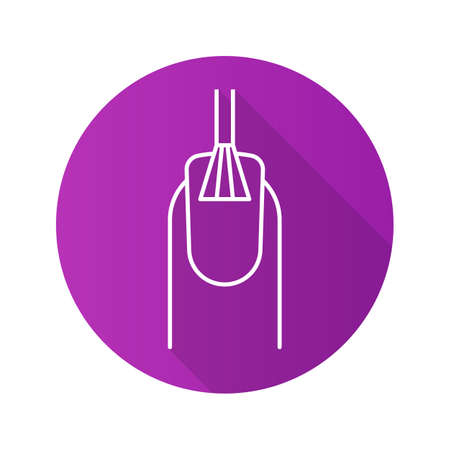 Nail polishing flat linear long shadow icon. Finger with manicure. Vector line symbolのイラスト素材