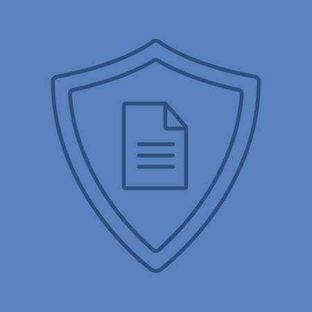 Personal document security color linear icon. Protection shield with private document. Thin line contour symbols on color background. Vector illustrationのイラスト素材