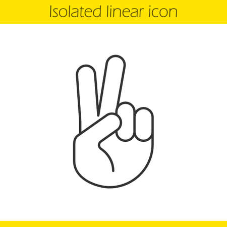 Peace hand gesture linear icon. Thin line illustration. Two fingers up contour symbol. Vector isolated outline drawingのイラスト素材