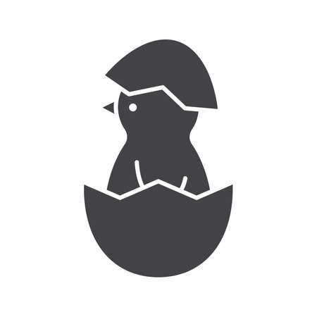 Newborn chicken glyph icon. Silhouette symbol. Nestling in egg shell. Negative space. Vector isolated illustrationのイラスト素材