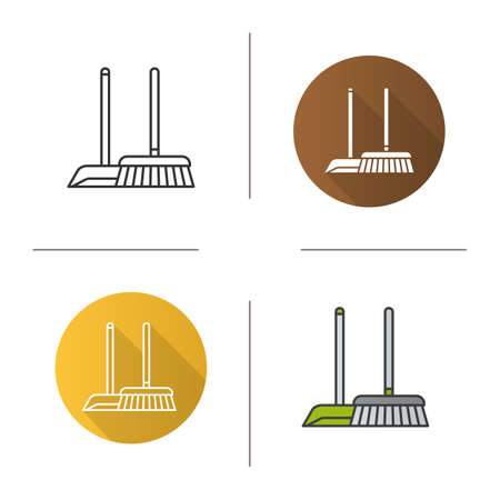 Cleaning service icon. Flat design, linear and color styles. Mop and dustpan. Isolated vector illustrationsのイラスト素材
