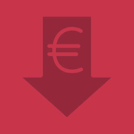 Euro rate falling glyph color icon. Silhouette symbol. European Union currency with down arrow. Negative space. Vector isolated illustrationのイラスト素材