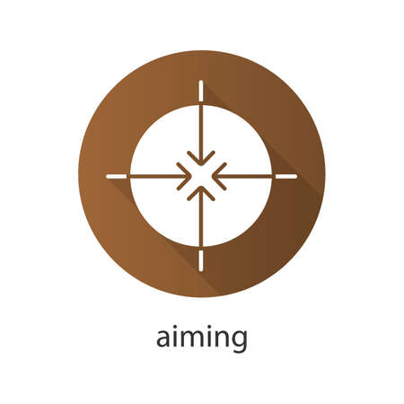 Aiming flat design long shadow icon. All direction arrows. Vector silhouette symbolのイラスト素材