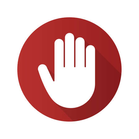 Palm flat linear long shadow icon. Stop, greeting and high five gesture. Vector line symbolのイラスト素材