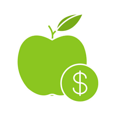 Fruit price color icon. Apple with dollar sign. Isolated vector illustrationのイラスト素材