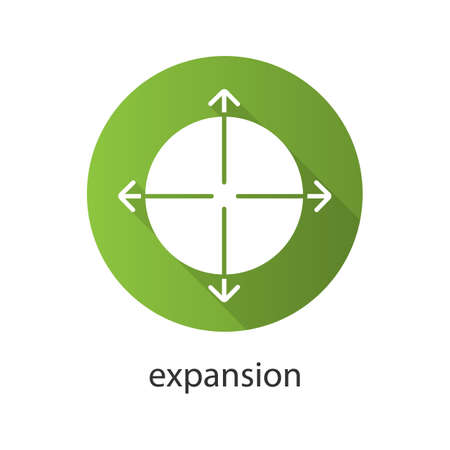Expansion flat design long shadow icon. Expand abstract metaphor. Vector silhouette symbolのイラスト素材