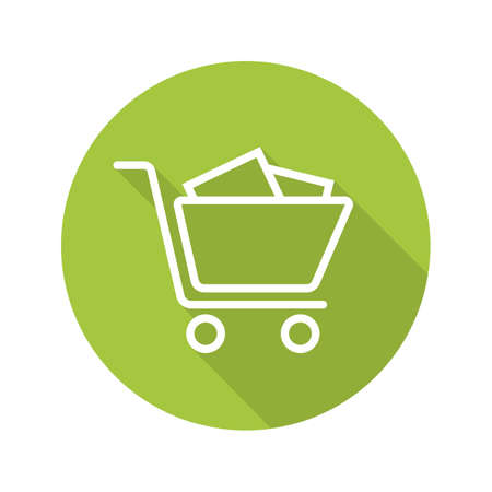 Shopping cart with boxes. Flat linear long shadow icon. Vector line symbolのイラスト素材