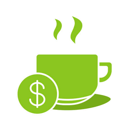 Buy cup of tea glyph color icon. Hot steaming mug with dollar sign. Silhouette symbol on white background. Negative space. Vector illustrationのイラスト素材