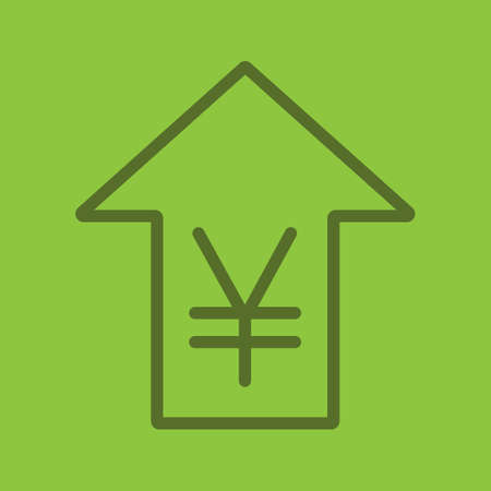 Yen rate rising color linear icon. China and Japan currency with up arrow. Thin line outline symbols on color background. Vector illustrationのイラスト素材