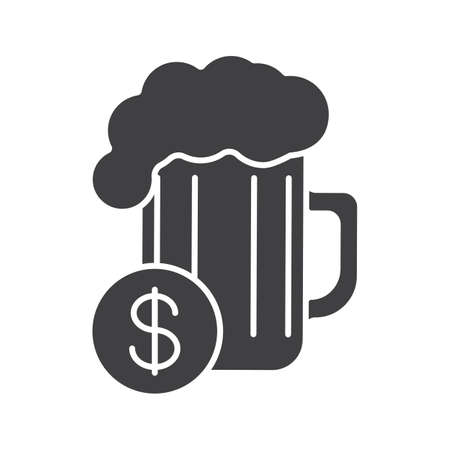 Buy beer glyph icon. Silhouette symbol. Beer glass and dollar sign. Negative space. Vector isolated illustrationのイラスト素材