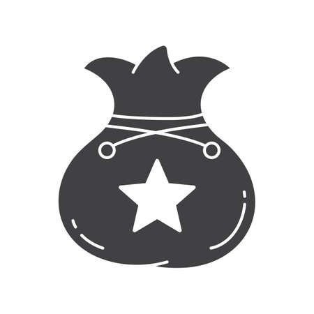 Bag glyph icon. Silhouette symbol. Sack with rope and star mark. Negative space. Vector isolated illustrationのイラスト素材