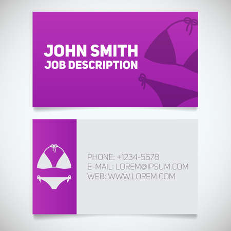 Business card print template with swimsuit logo. Women's underwear shop. Stationery design concept. Vector illustrationのイラスト素材