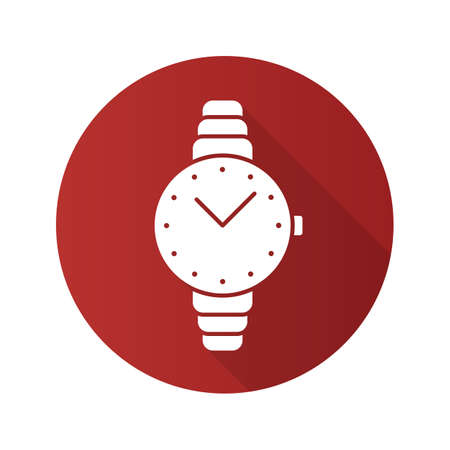 Women's wristwatch flat design long shadow icon. Vector silhouette symbolのイラスト素材
