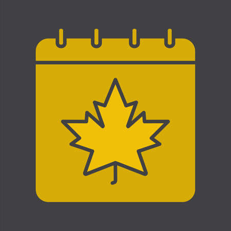 Autumn calendar glyph color icon. Calendar page with maple leaf. Silhouette symbol on black background. Negative space. Vector illustrationのイラスト素材