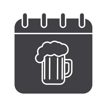 Oktoberfest glyph icon. Silhouette symbol. Calendar page with beer glass. Negative space. Vector isolated illustrationのイラスト素材