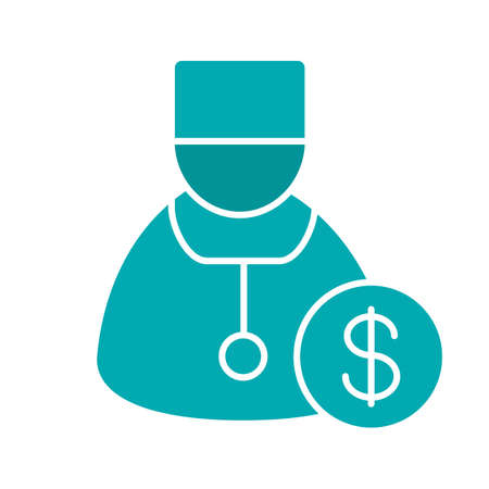 Doctor services glyph color icon. Therapist with dollar sign. Silhouette symbol on white background....