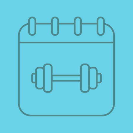Gym workout schedule color linear icon. Calendar page with gym barbell. Thin line outline symbols on color background. Vector illustrationのイラスト素材