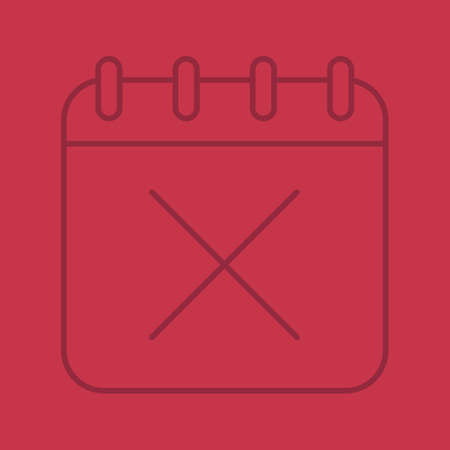 Calendar page with cross color linear icon. Delete and cancel sign inside notebook. Thin line outline symbols on color background. Vector illustrationのイラスト素材