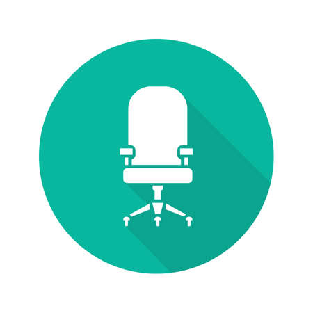 Computer chair flat design long shadow glyph icon. Office chair on wheels. Vector silhouette illustrationのイラスト素材