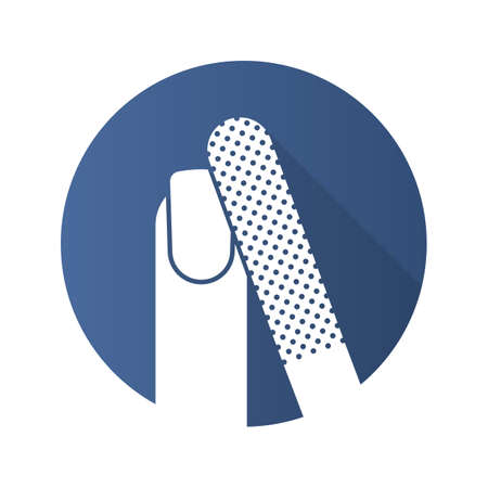 Nail filing flat design long shadow glyph icon. French manicure. Woman's nail with file. Vector silhouette illustrationのイラスト素材