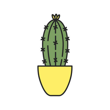 Cactus in flowerpot color icon. Succulent. Isolated vector illustrationのイラスト素材