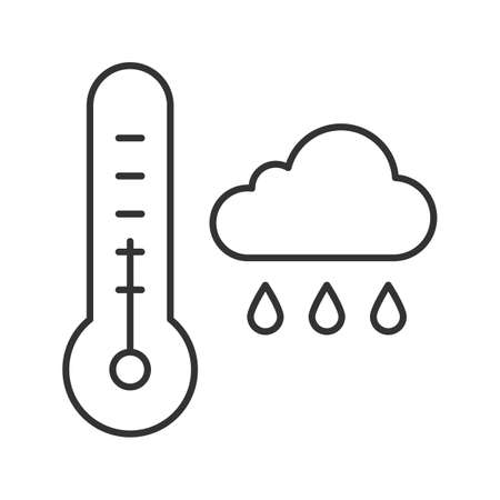 Autumn weather linear icon. Thermometer and rainy cloud. Cold and rainy season contour symbol. Weather condition thin line illustration. Vector isolated outline drawingのイラスト素材